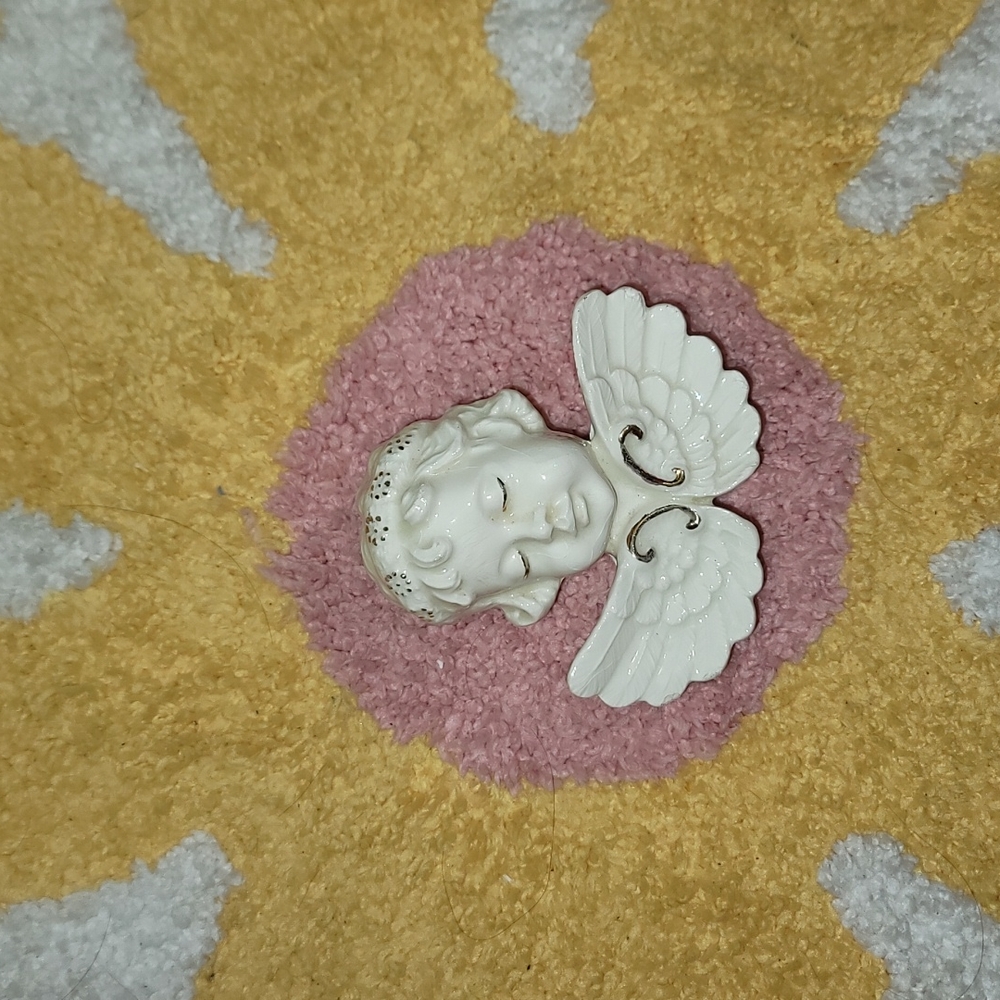 Sittre ceramic trinket dish 1995 baby angel cherub with flower crown vintage